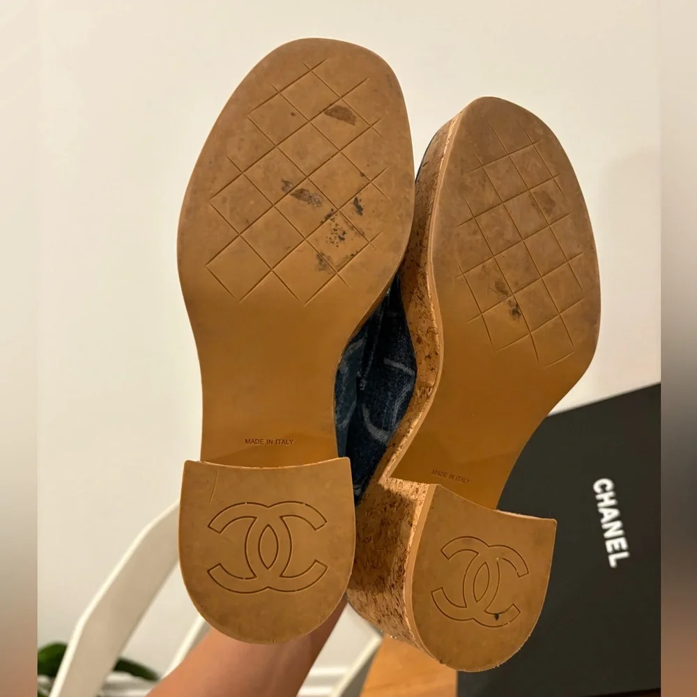 Chanel Denim Cork Loafer Denim Shoes Platform - Picture 6 of 10